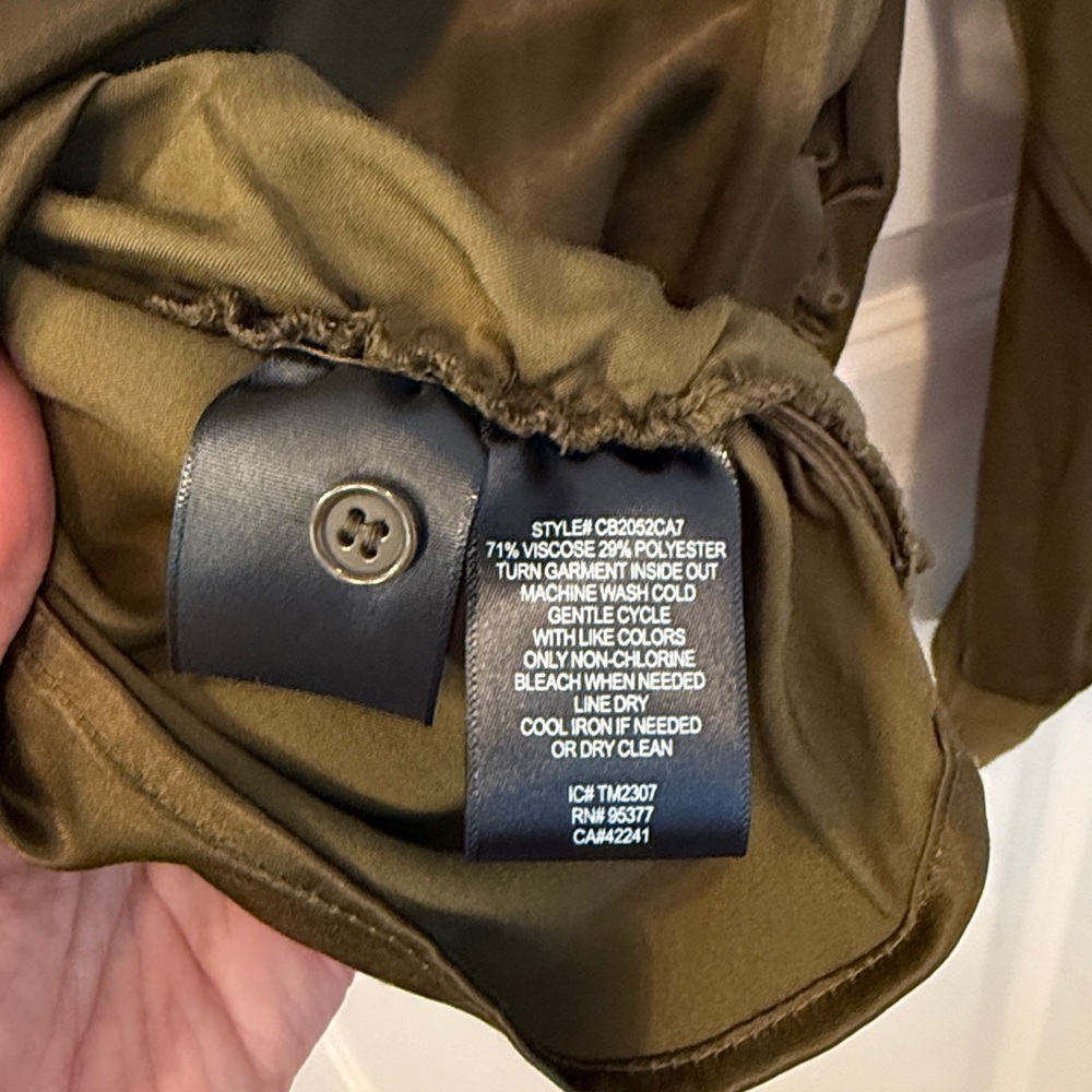 Sanctuary Dark Olive Button-Down Silk Blouse - image 6